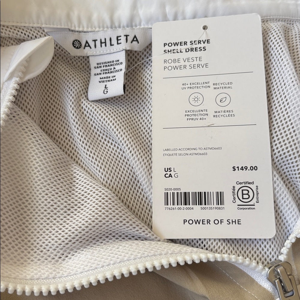 NWT Athleta Power Serve Shell Dress Women’s Large White/Tan Pickleball Tennis - Picture 9 of 9